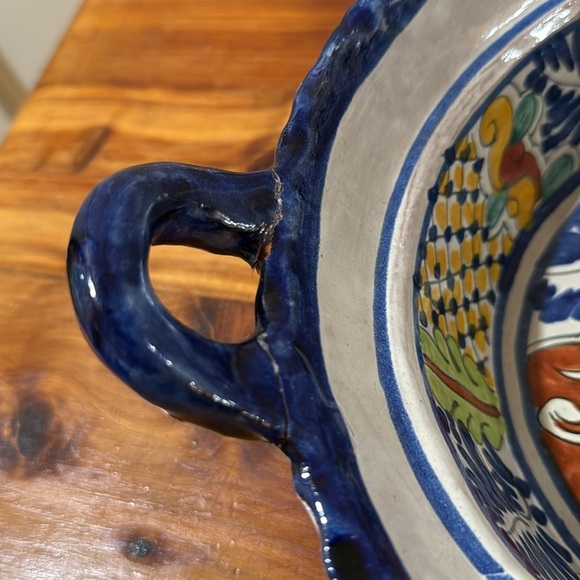 Talavera Mexican Folk Art Handpainted Bowls w/ Handles Set of 2 - Picture 4 of 10
